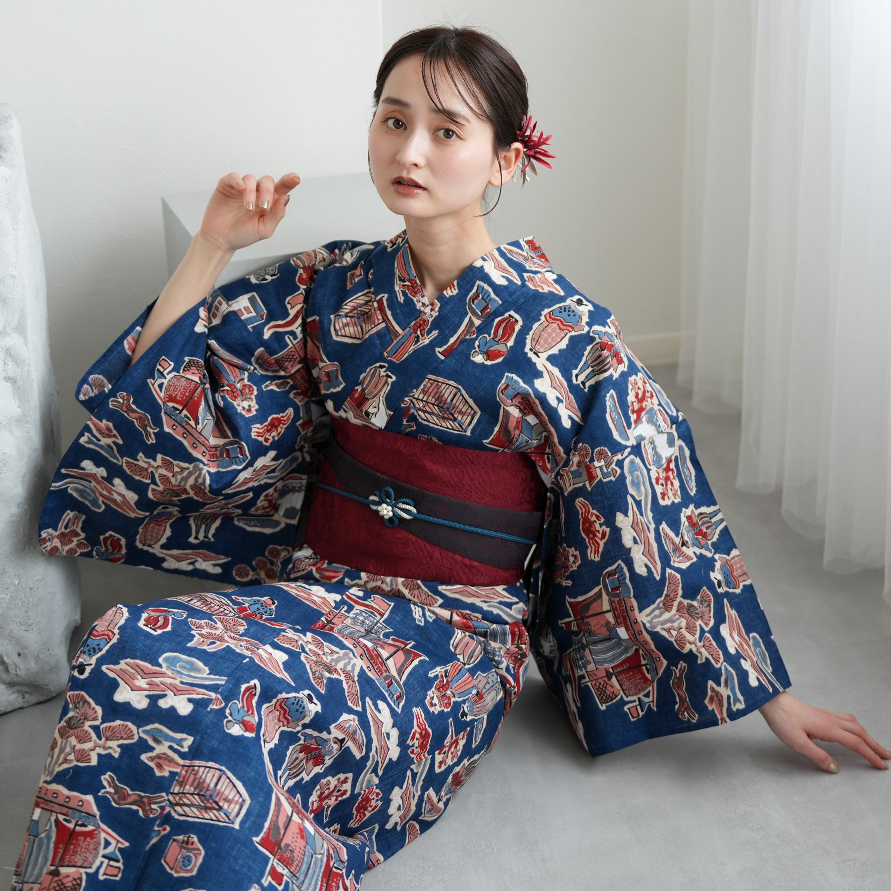 浴衣 レディース セット ニコアンティーク 高級変わり織 浴衣3点セット