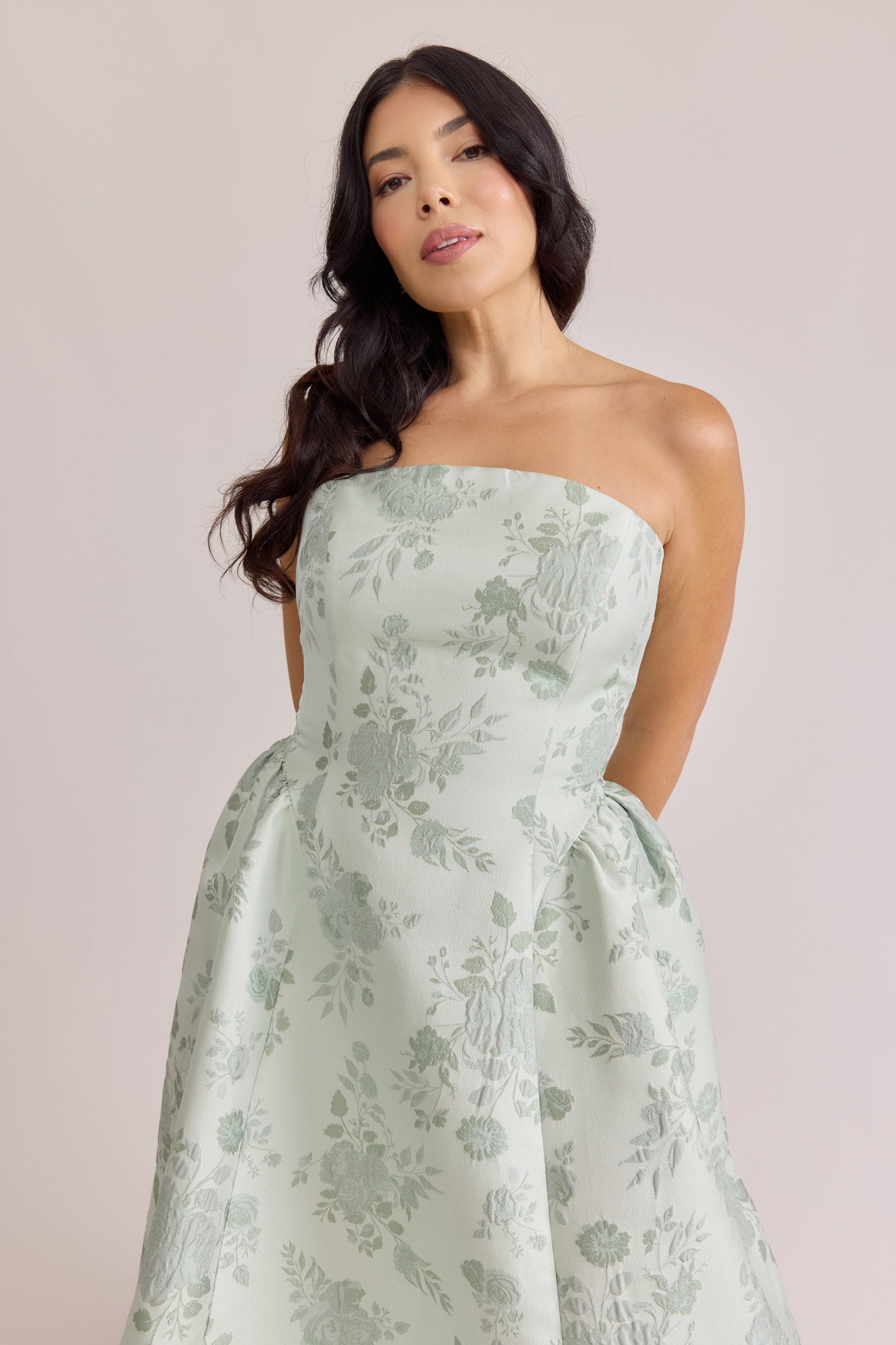 LE'RURE Shoulder ribbon jacquard dress S 11-13-24-