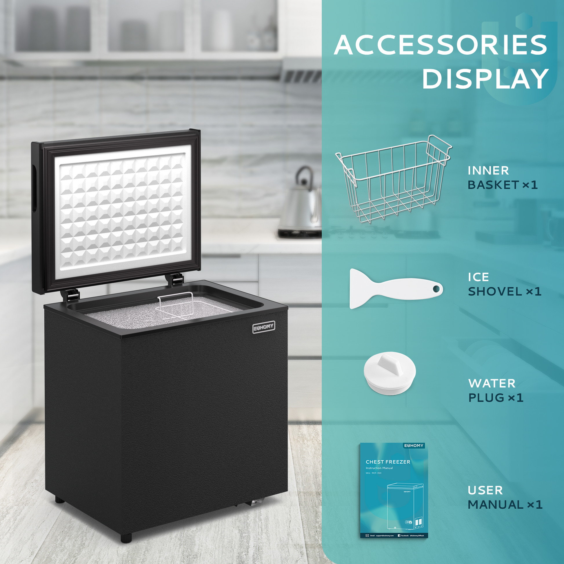 Simzlife 2.8 Cu.Ft Chest Freezer with Removable Basket, Small Deep Fre