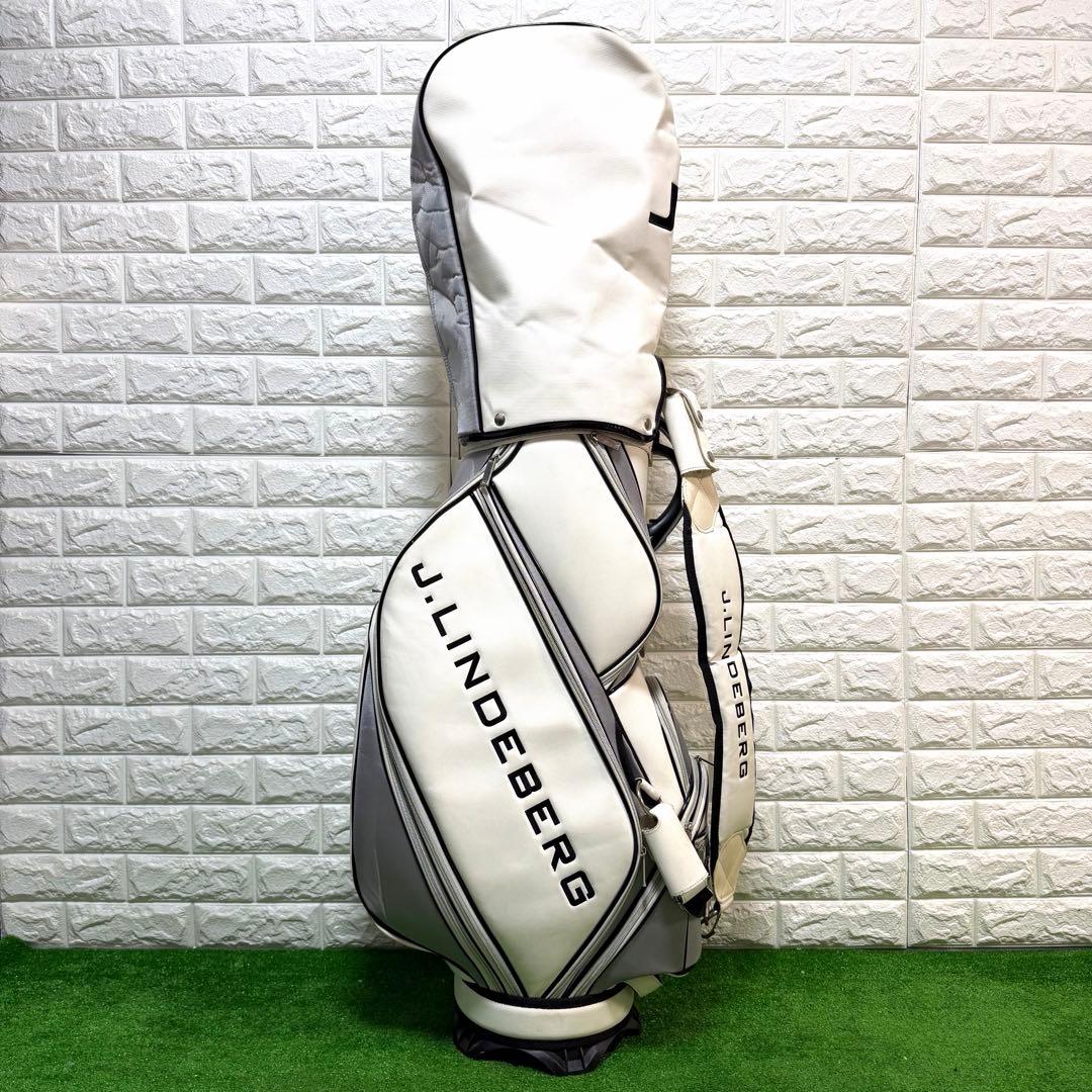 J.LINDEBERG ゴルフ　キャディバッグ ホワイト・グレー 良好　多収納 J.LINDEBERG（ジェイリンドバーグ） ゴルフ スタッフ バッグ キャディ