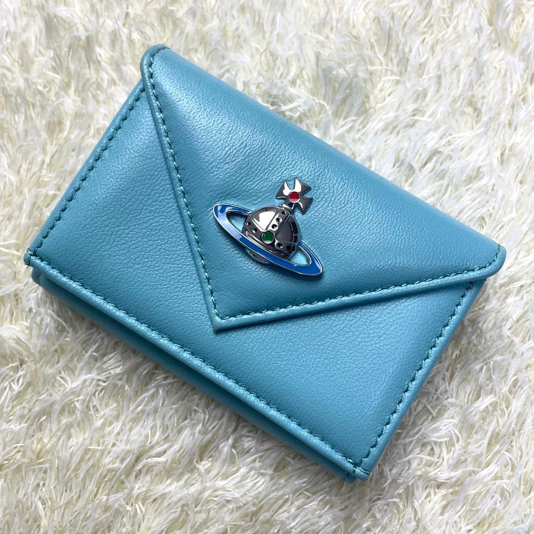 未使用に近い ヴィヴィアンウエストウッド 折財布 ブルー 三つ折り財布 レター Vivienne Westwood（ヴィヴィアンウエストウッド） 財布 三つ折り