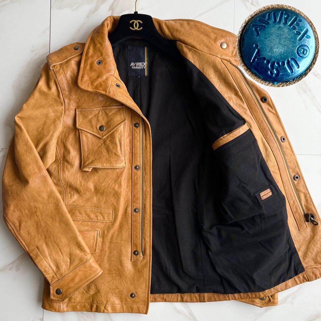 希少◆AVIREX ラムレザー 羊革 シングル ライダース ジャケット S AVIREX（アヴィレックス） レザージャケット ライダース 「直営店限定