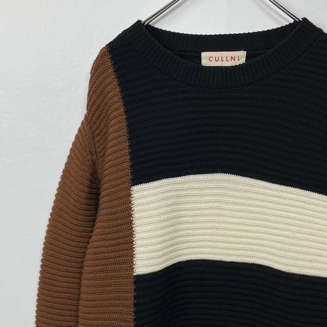 CULLNI ブロックパターン　切替リブ編みクルーネックニットセーター 楽天市場】Rico スウェット×ハンドクロシェニットプルオーバー ／ 裏