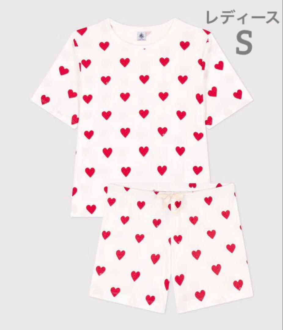 プチバトー 新品 未使用 タグ付き レディース S 半袖 パジャマ ハート オンライン限定】ハートプリント半袖パジャマ | ベビー服・子供服通販