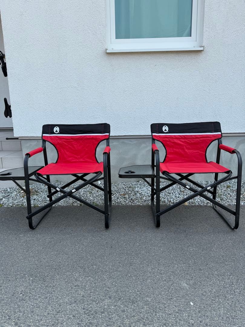 【Coleman】コールマン　サイドテーブル付　デッキチェア　２脚セット　レッド コールマン サイドテーブル付デッキチェアST | チェア・テーブル |沖縄