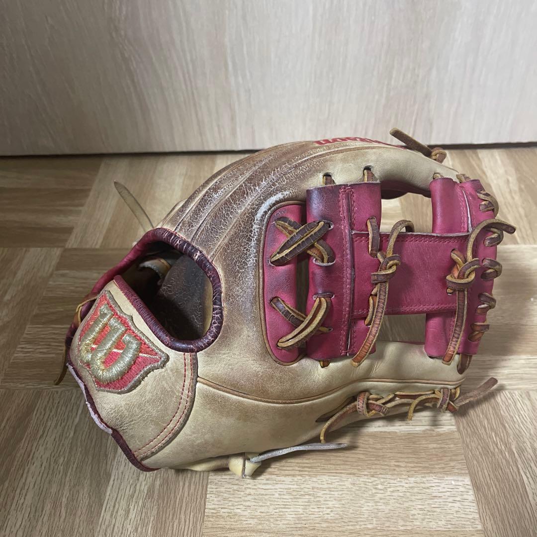 Wilson 軟式グローブ ベージュ/赤 内野 Wilson 野球グローブ ベージュ