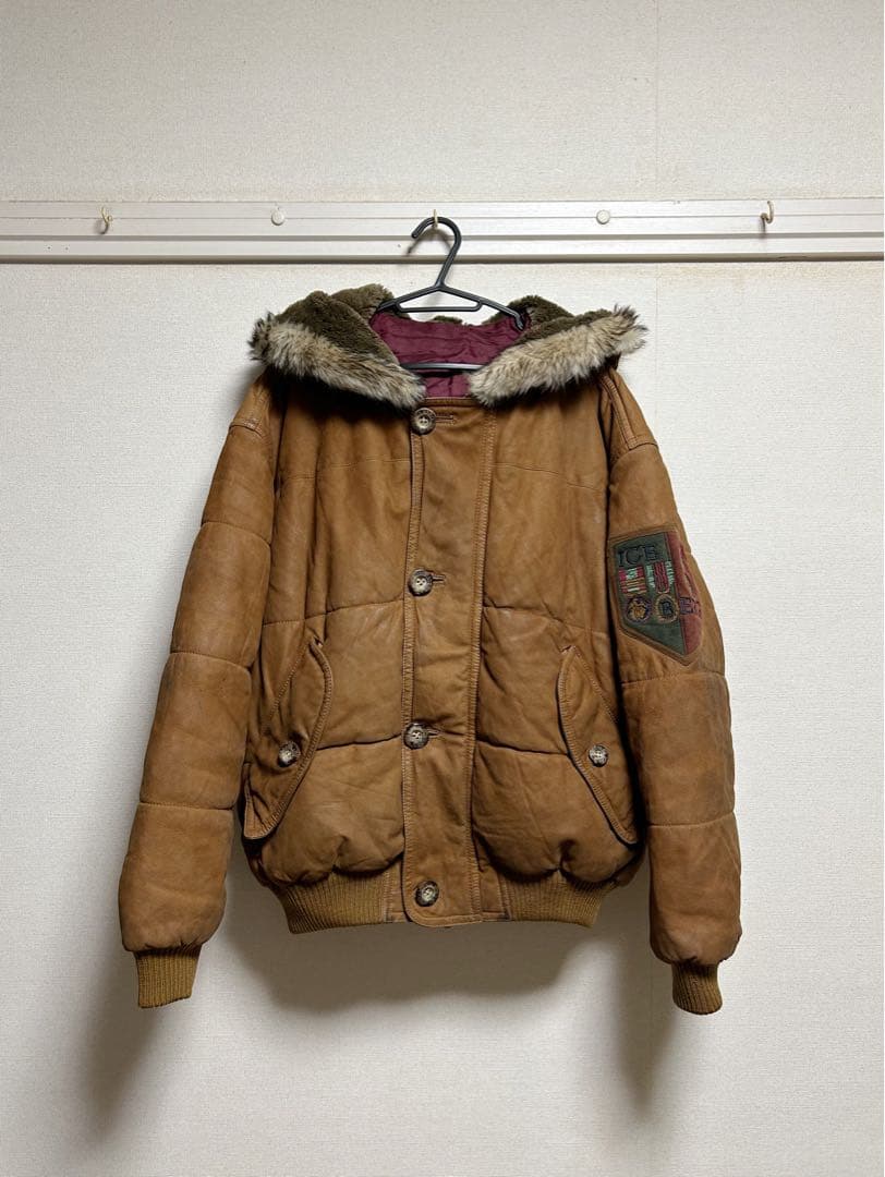 90s ICEBERG レザーボンバージャケット ICEBERG アイスバーグ レザージャケット ジップアップ ブラック オール