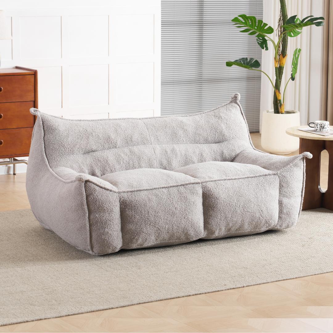 【二人掛けソファ / ライトグレー】圧縮ソファ クッションソファー ふわふわ感 lushroom ソファ 2人掛け 3人掛け ファブリック ライトグレー