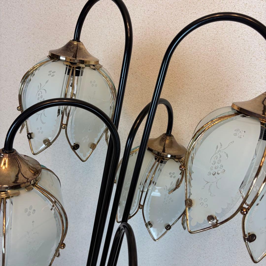 送料無料 アンティーク フロアスタンド スタンドライト 5灯 ガラス