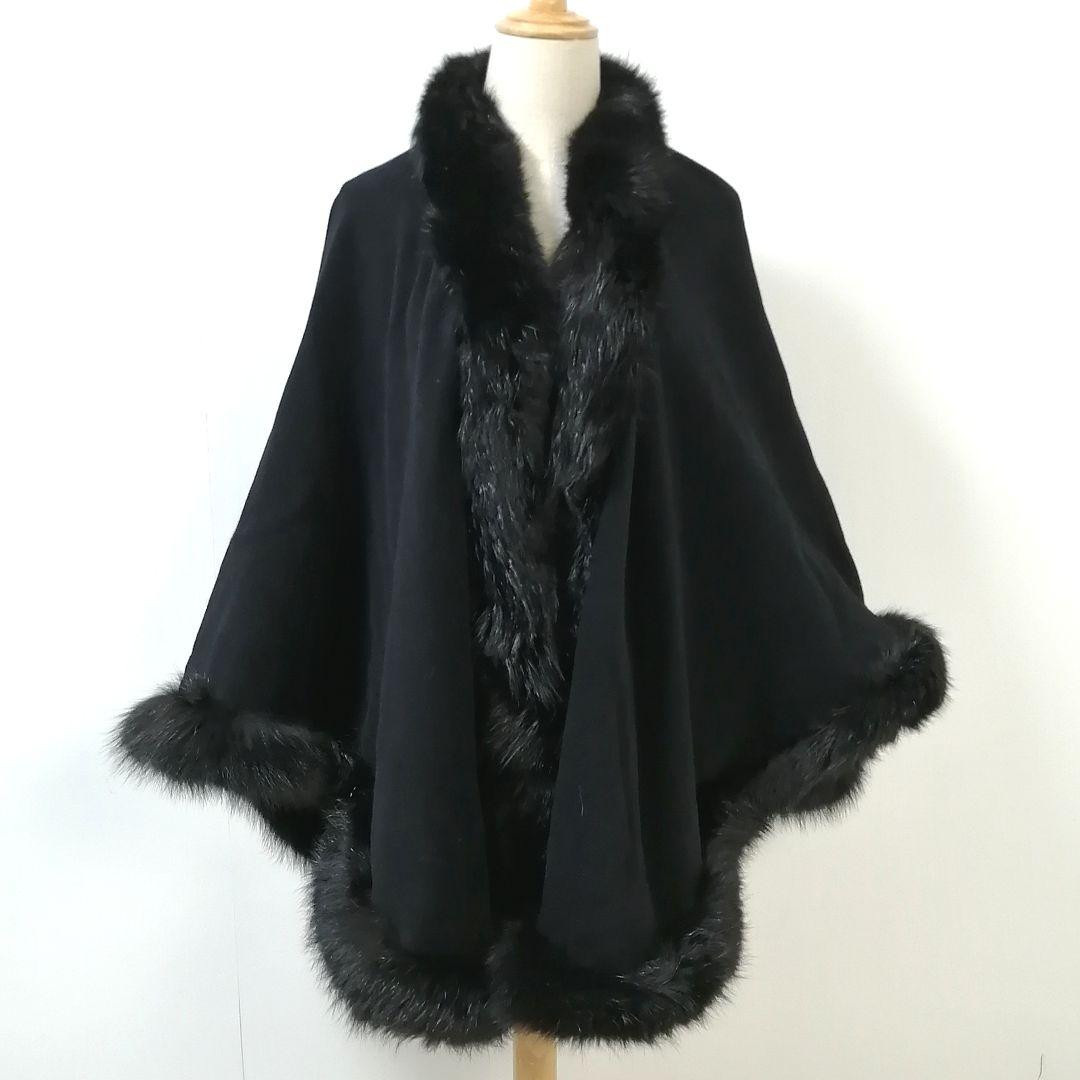 美品✨ an AUCH　ポンチョ　大判 ショール　アンゴラ　フォックスファー エコファー ケープ 2way マフラー ストール 大判 ミンク ふかふか