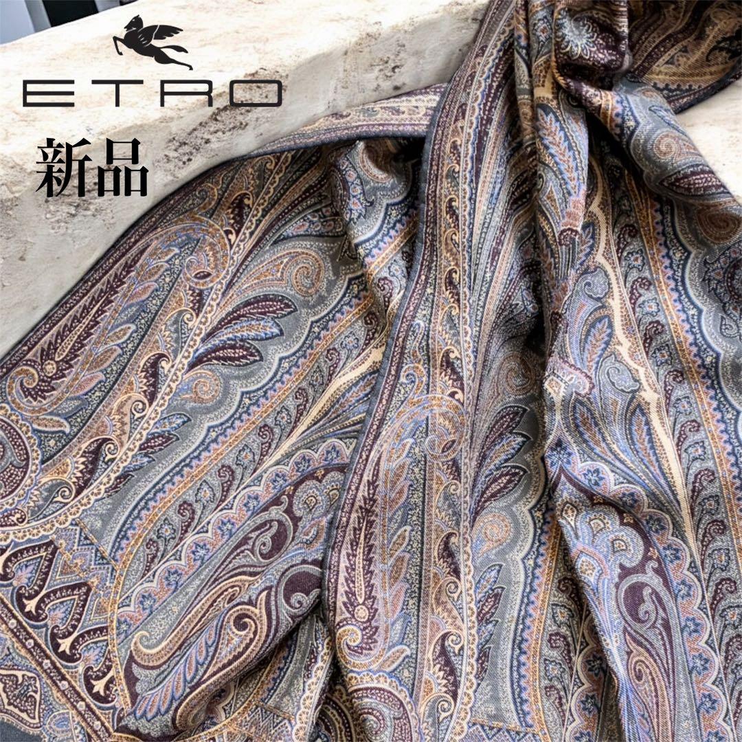 新品未使用✨エトロ 大判 ストール ペイズリー イタリア製ネイビー ETRO (エトロ) カシミヤ混 ペイズリー柄 ストール メンズ - グッズ