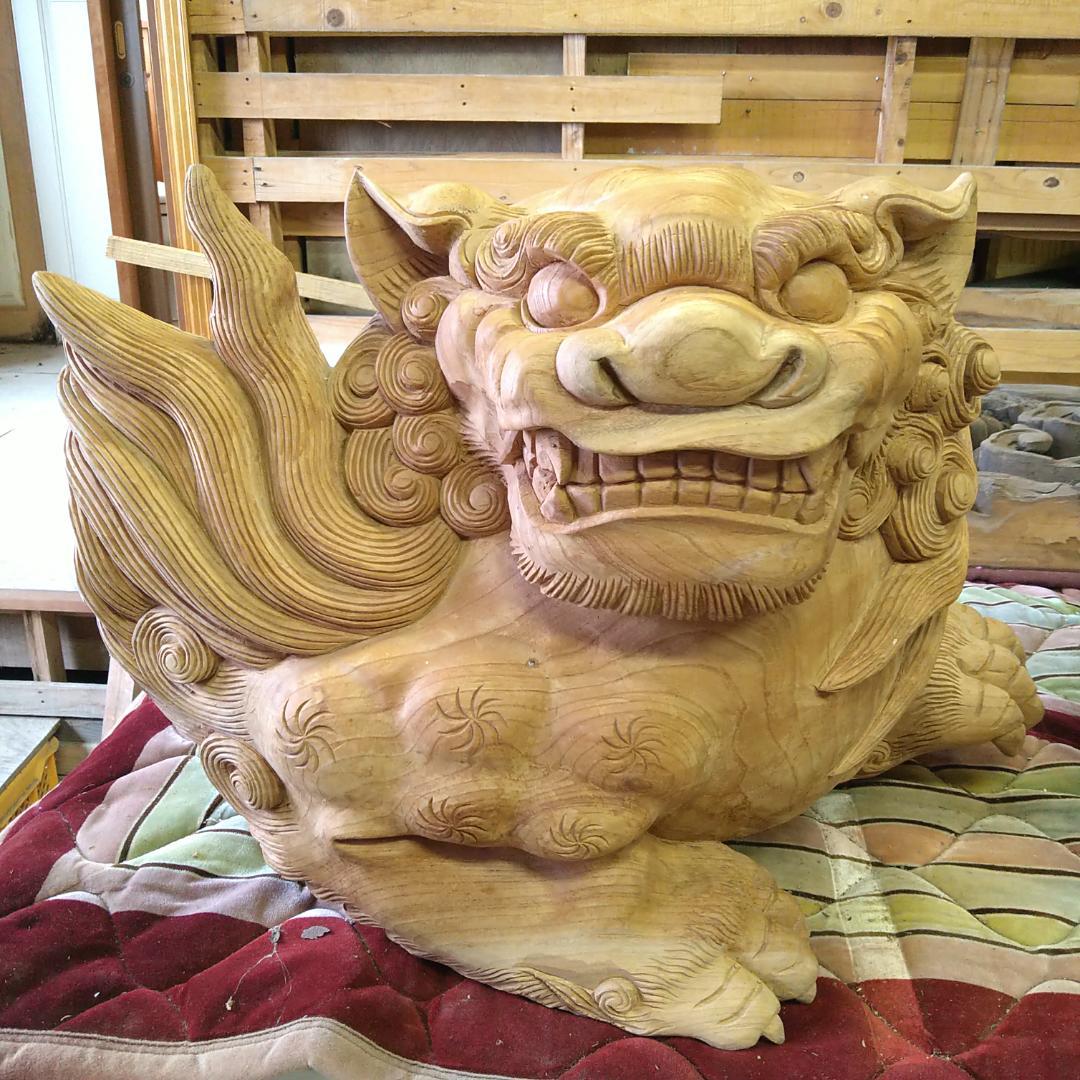 新品 未使用】獅子鼻 木鼻 シーサー 木彫り 手作り 高さ49cm 幅55cm