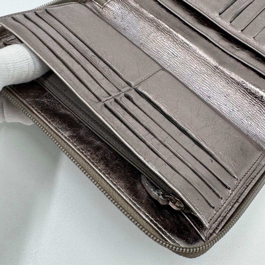 CHANEL シャネル リボン シルバー レザー ラウンド 長財布 大容量