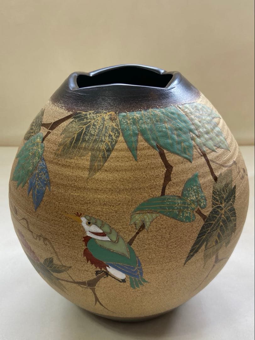 九谷焼　「かわせみ」花瓶　花壺　花器　　共箱付き 送料無料】 花瓶 花の舞 7号 / 退職祝い 定年 花器 フラワーベース