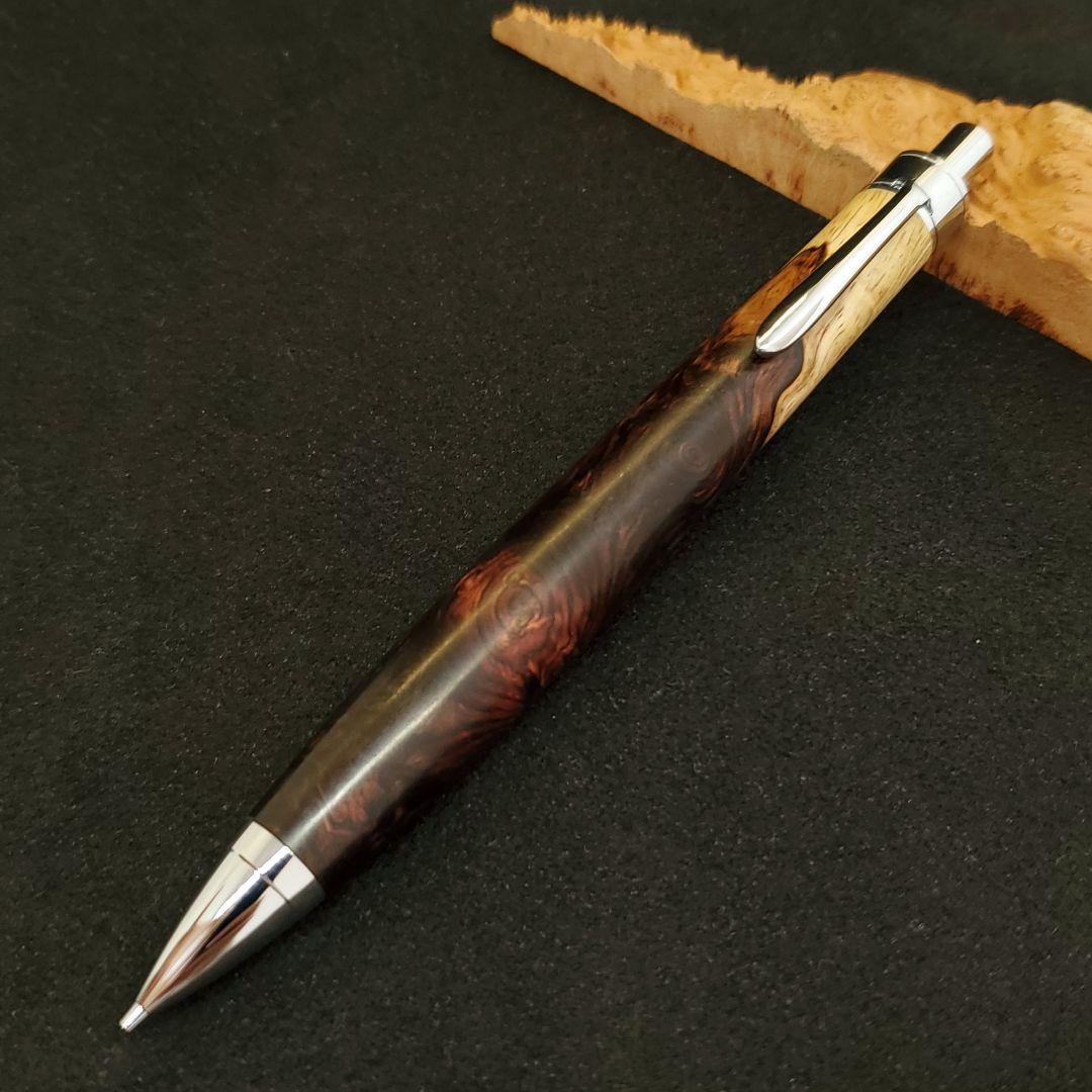 No.27ハンドメイド木軸シャーペンロースウッド瘤蜜蝋ワックス仕上げ 木軸シャーペン0.5㎜/ボールペン0.7㎜ コアB.グレイン&インディアン