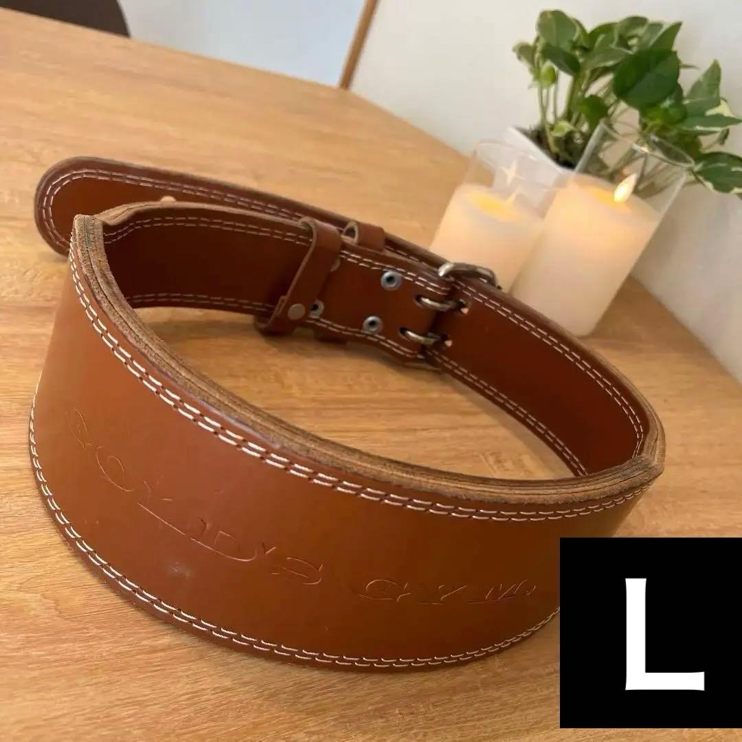 ゴールドジム正規品　レザー トレーニング パワーベルト ブラウン　L ゴールドジム（GOLD'S GYM） プロレザーベルト Lサイズ G3324