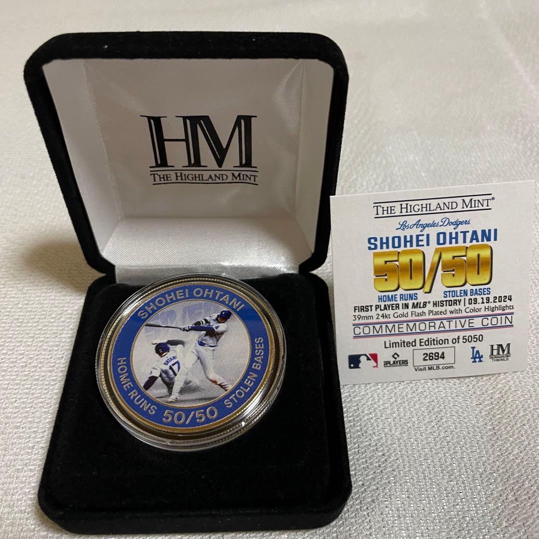 大谷翔平 50-50達成記念ゴールド 2024 優勝 大谷翔平 2024 50/50達成記念グッズ ダブルコインフォトミント