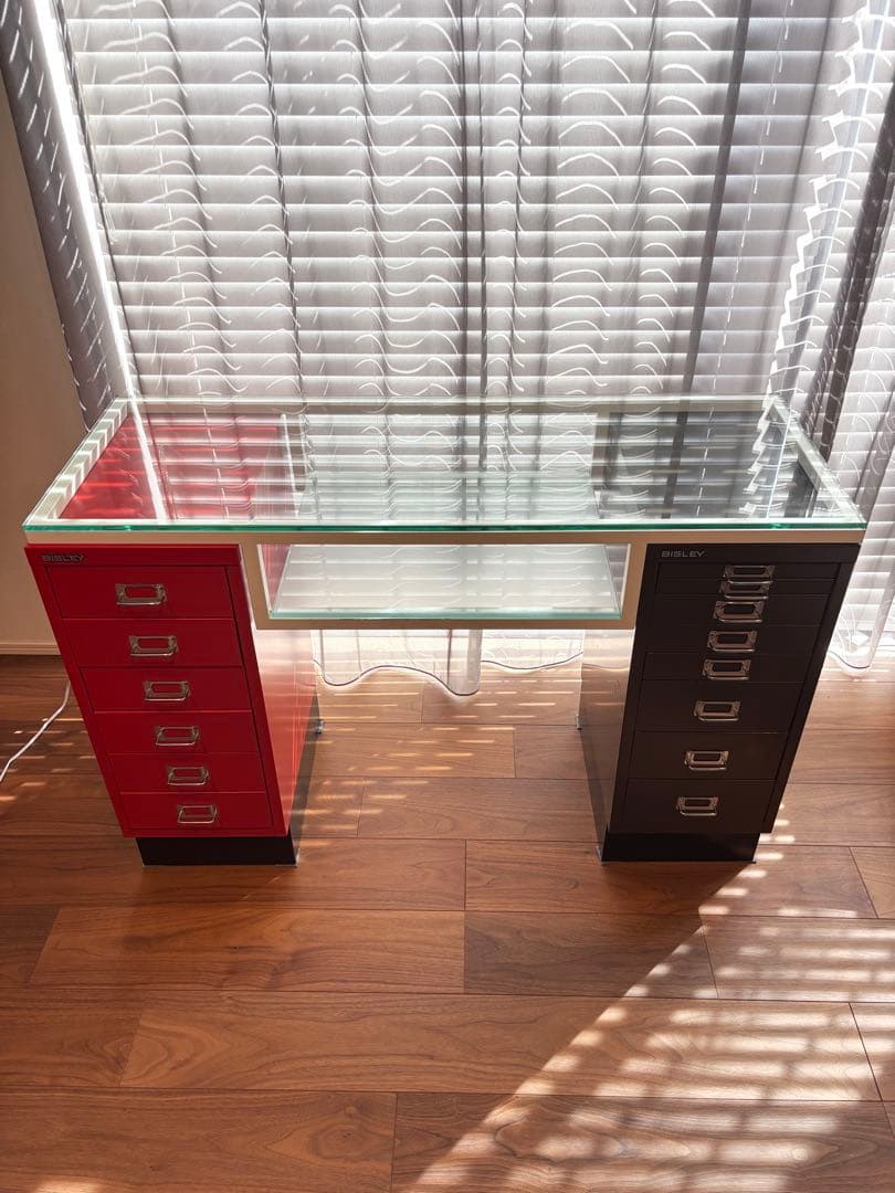 BISLEY ガラス天板・天板フレーム アングルフレーム脚 天板はめ込み型 H510～800 | PS-TB005-04-G089