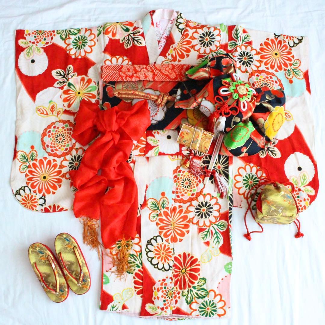 七五三 5歳 7歳 女の子 子供 アンティーク 着物 つくり帯 セット 七五三結び帯 5才 7才向き 女の子 作り帯 祝い帯 祝帯 5才 7才 レース