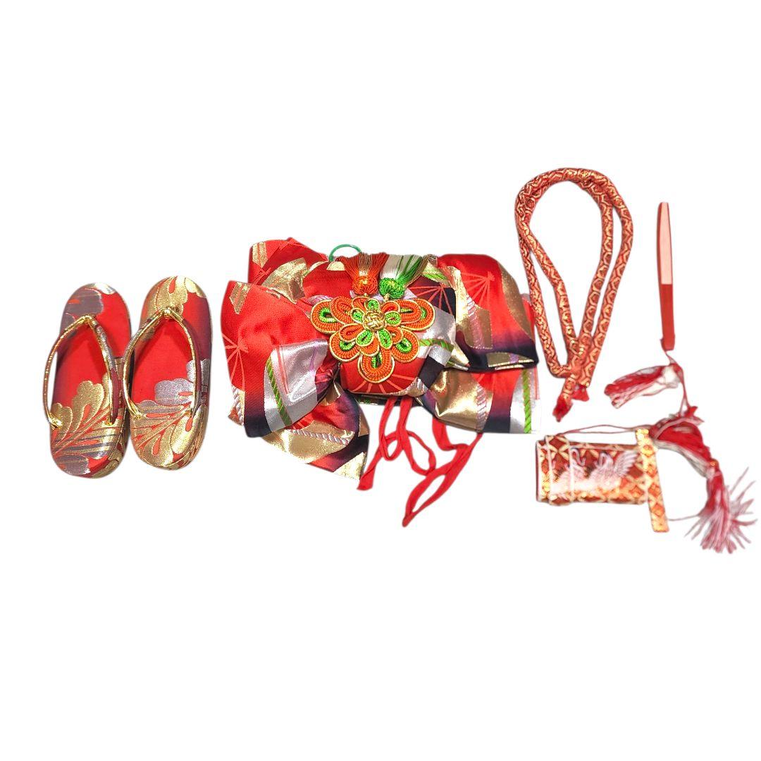 七五三 着物セット 赤金　子供用　きもの　帯　草履　和服　和装 SOUBIEN（創美苑） レンタル 七五三 レンタル 7歳 着物セット 女の子