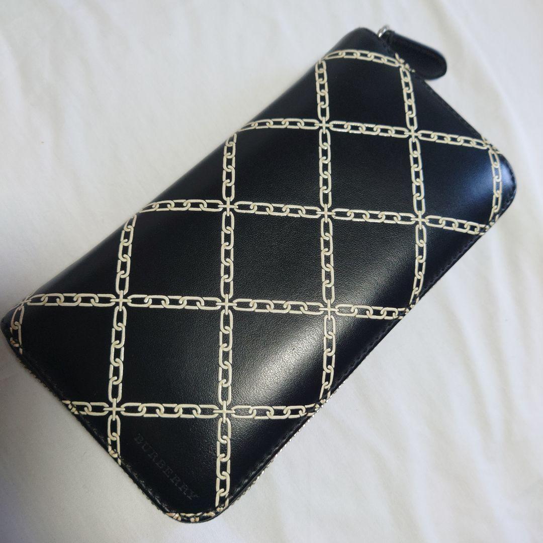 ✨️新春SALE✨️　BURBERRY　ブラック　チェーン柄　長財布 BURBERRY（バーバリー） 財布 メンズ 長財布 チェック柄 レザー