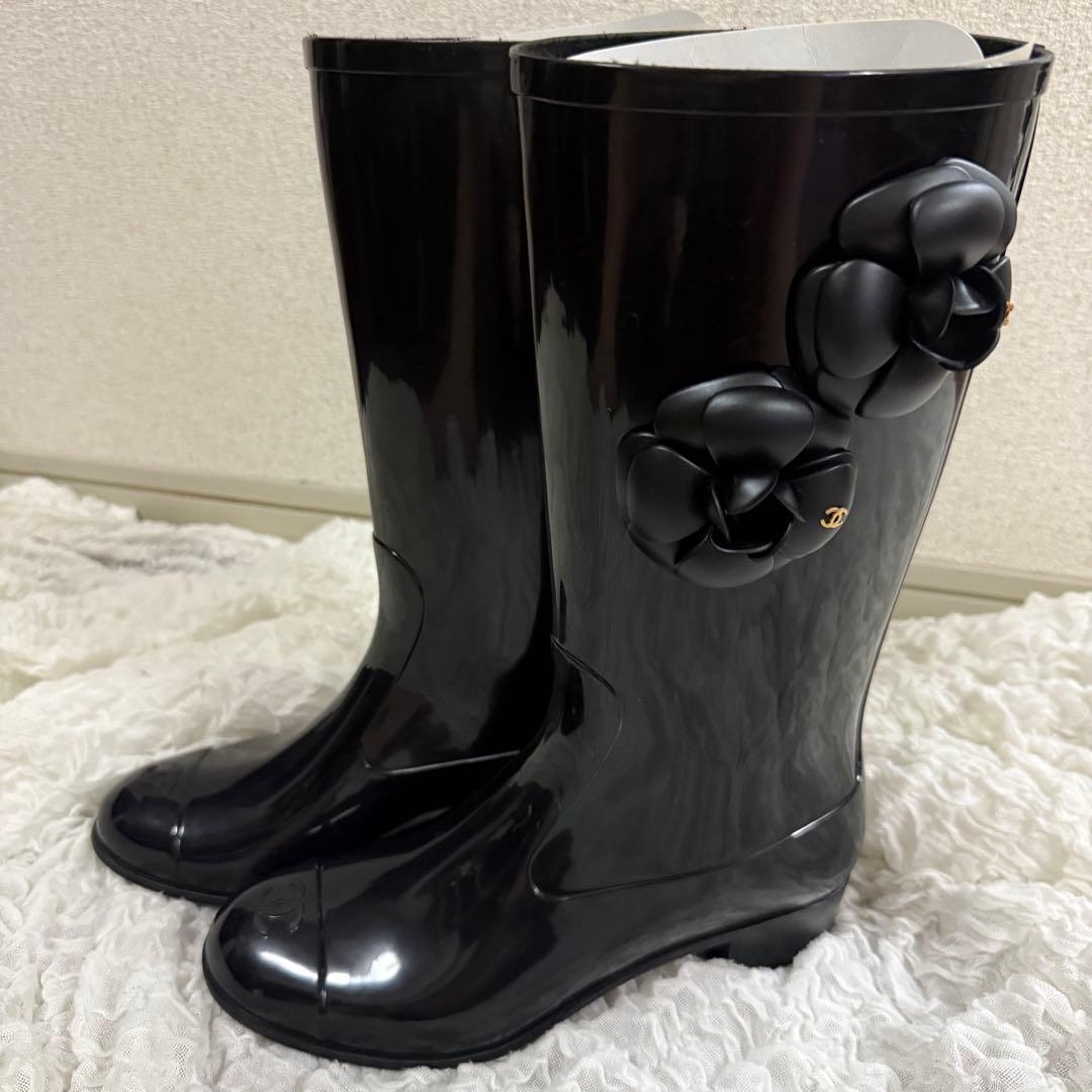 シャネル 長靴 カメリア レインブーツ 39 CHANEL カメリアレインブーツ長靴サイズ39(24.5〜25cm)