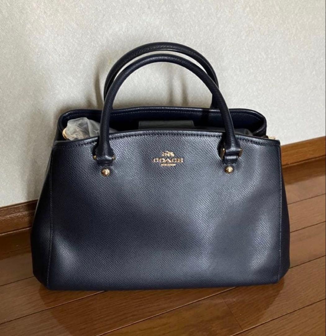 【美品】COACH ネイビー キャンバスコーティング 2wayバック COACH】コーチ ボディバッグ コーティングキャンバス レザー