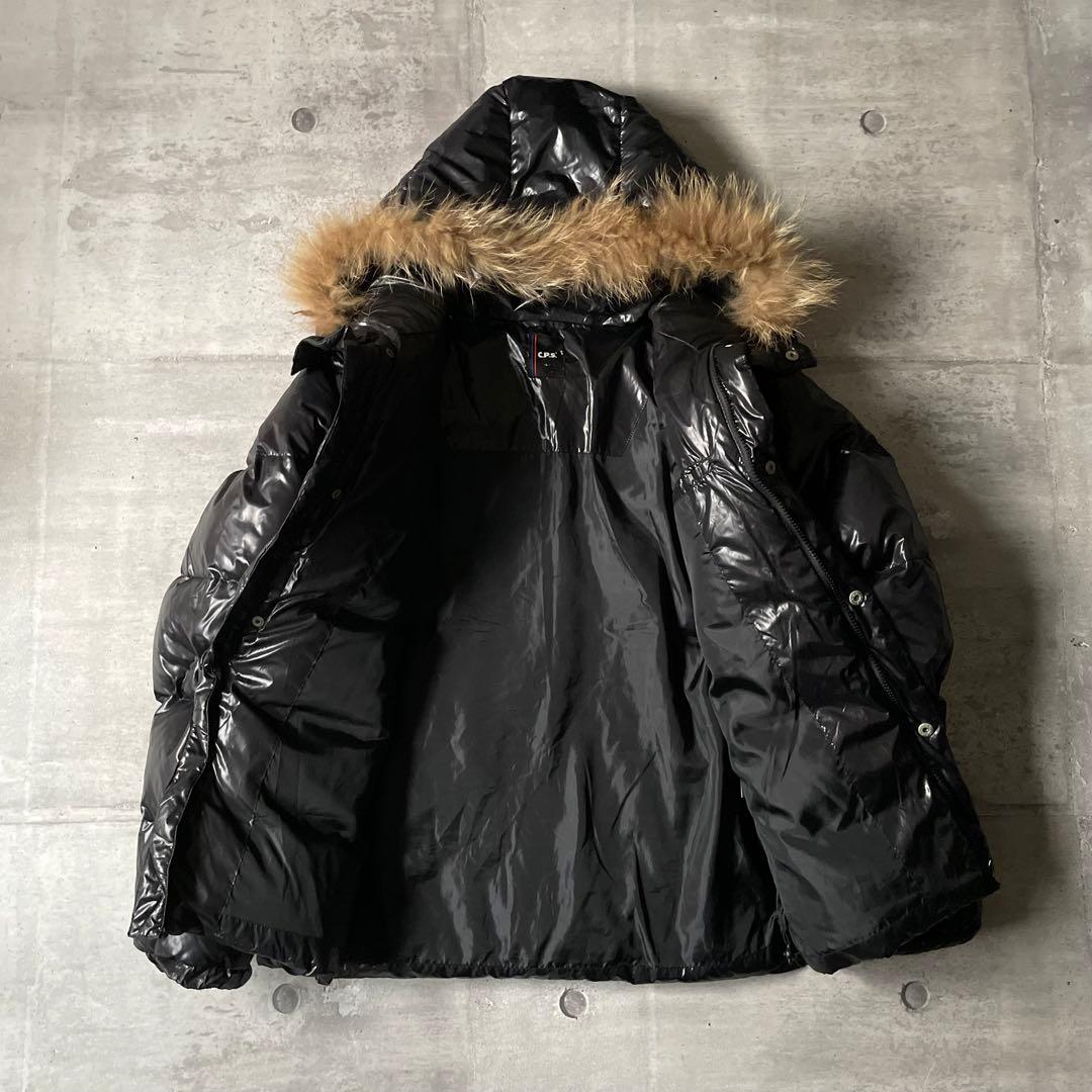 y2k ファー付き ダウンジャケット 平成ギャル男 光沢 ダブルジップ