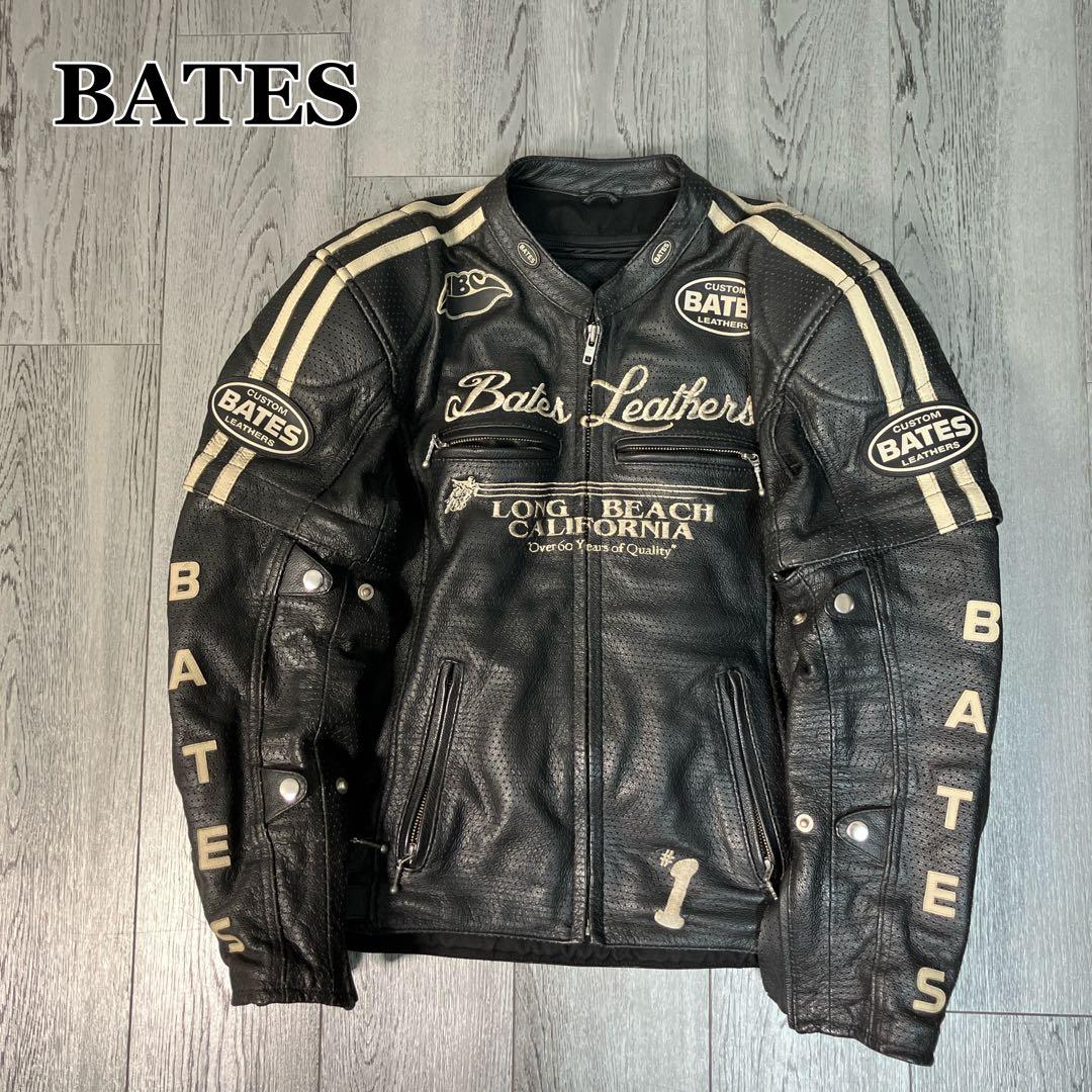 BATES 本革 パンチングレザー レザージャケット L BATES（ベイツ） BAJ-2J レザージャケット (ブラック Lサイズ) メンズ