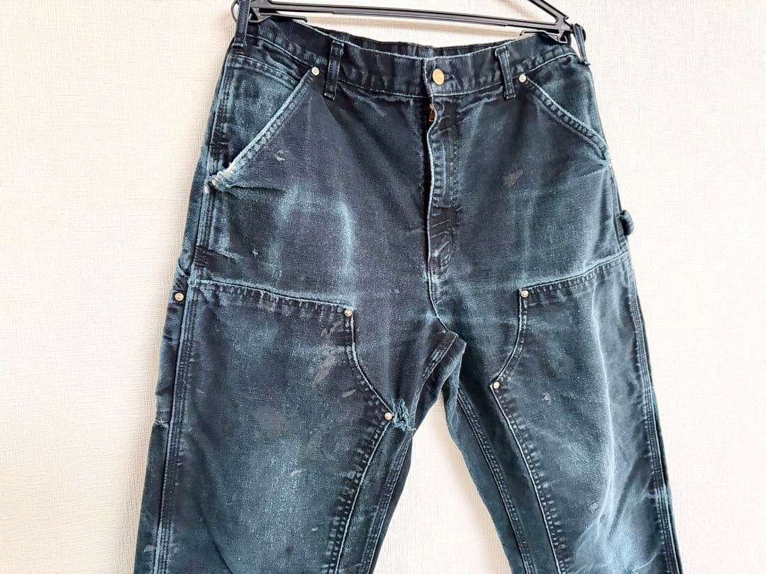 超超スペシャル 33X34 W33 カーハート ダブルニー パンツ ブラック 黒