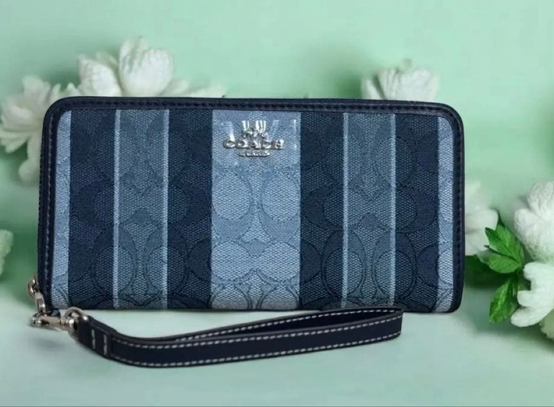 《新品》COACH 長財布 ネイビーストライプ