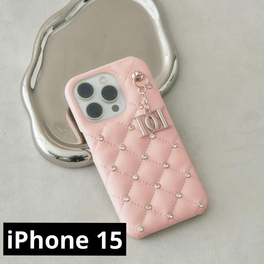 キルティングビジューDDチャームiPhoneケース ピンク iPhone15 ダーリッチ Darich キルティングビジューDDチャームiPhoneケース