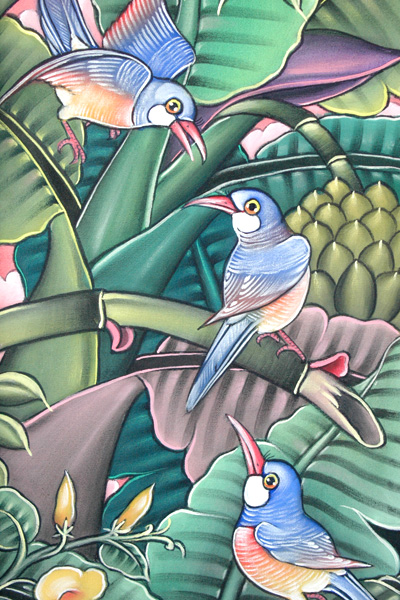 バリの鳥と花の絵画20297 | バリ絵画 | バリ雑貨・アジアン雑貨通販ApaApa