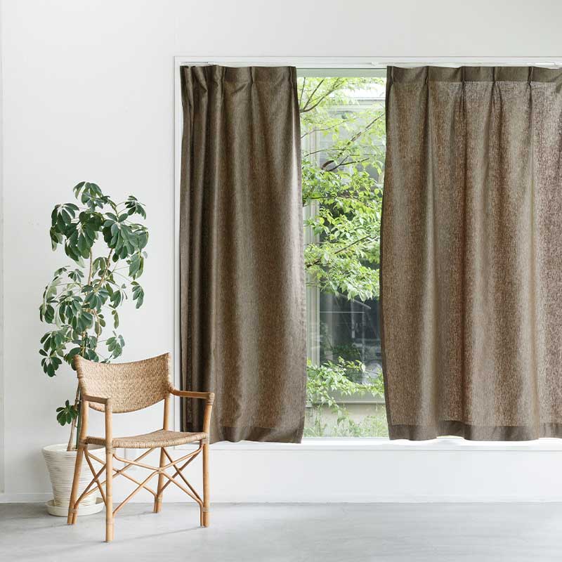 光沢のある既成サイズリネンカーテン [オリーブ Chintz] リネン100