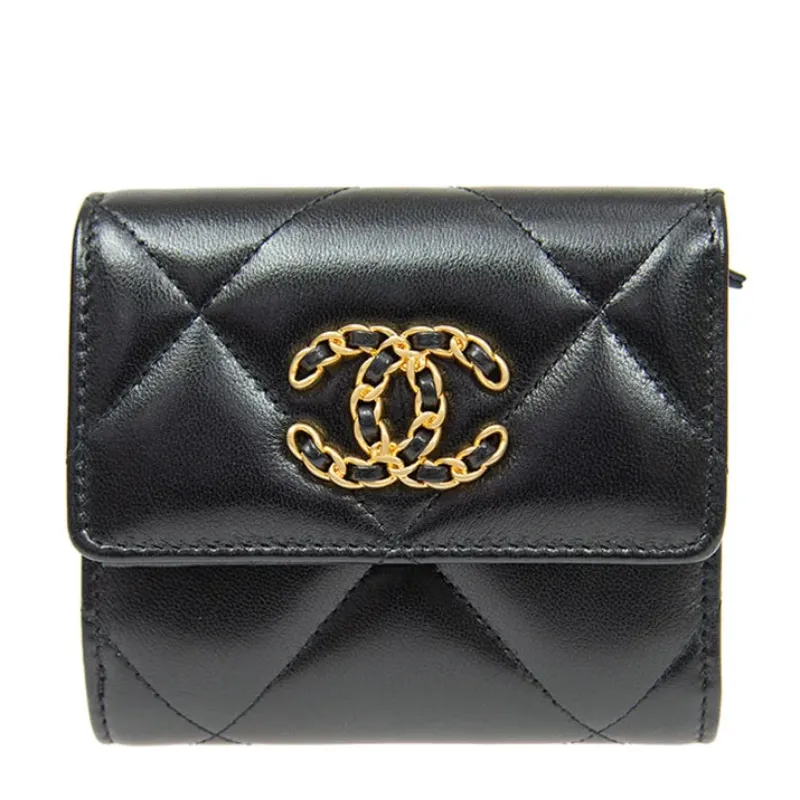 スモールフラップウォレット シャネル19 ラムスキン ブラック AP1064