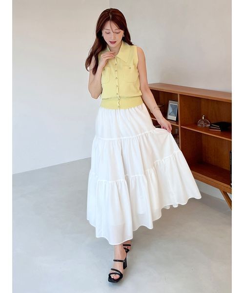 セール】ニットベスト×ティアードスカートセット（ワンピース