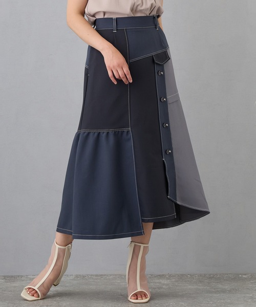 NICOLE CLUB（ニコル クラブ）の「アシンメトリーバイカラースカート