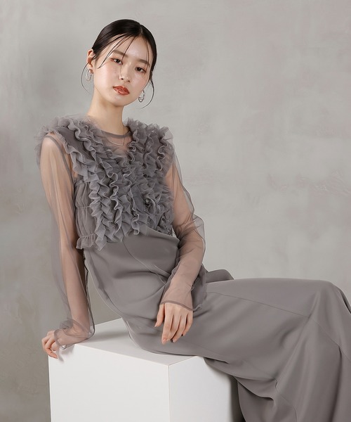 チュール ボリューム フリル ベスト シアー トップス ワンピース 3点