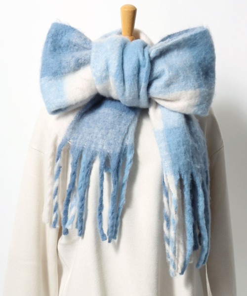 セール】ボリュームフリンジマフラー 大判ストール 無地 チェック柄