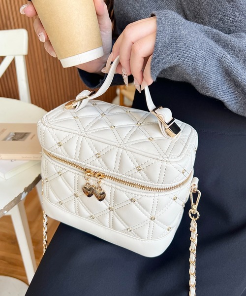 セール】ハートチャームビジューキルティングバニティバッグ
