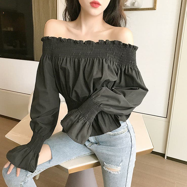 josemoon ギャザーオフショルダートップス ブラック サイズF josemoon